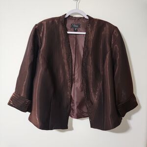Dressbarn Collection Womens Evening Beaded 3/4 Sleeve Open Jacket Brown Size 22